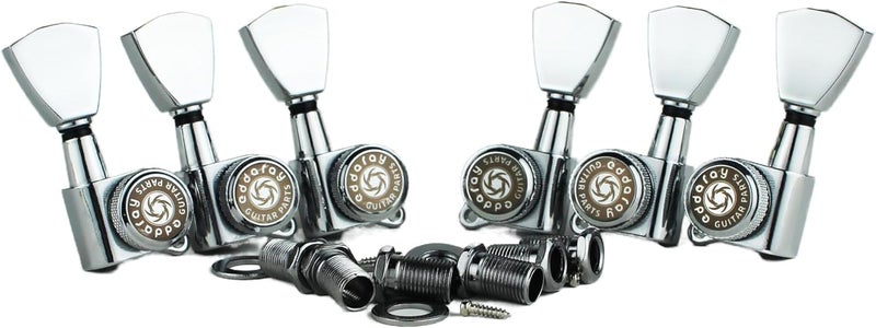 Eddaray Store Guitar Locking Tuners (3R + 3L) - 1:18 Gear Ratio Lock String Tuning Key Pegs Machine Heads with Tulip Shaped Knob Replacement Guitar Accessories (E-104SP, Chrome) - Image 2